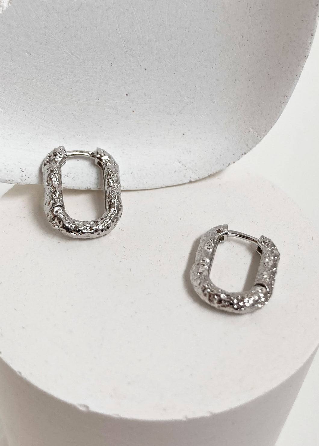 Row Textured Rectangle Hoops Silver